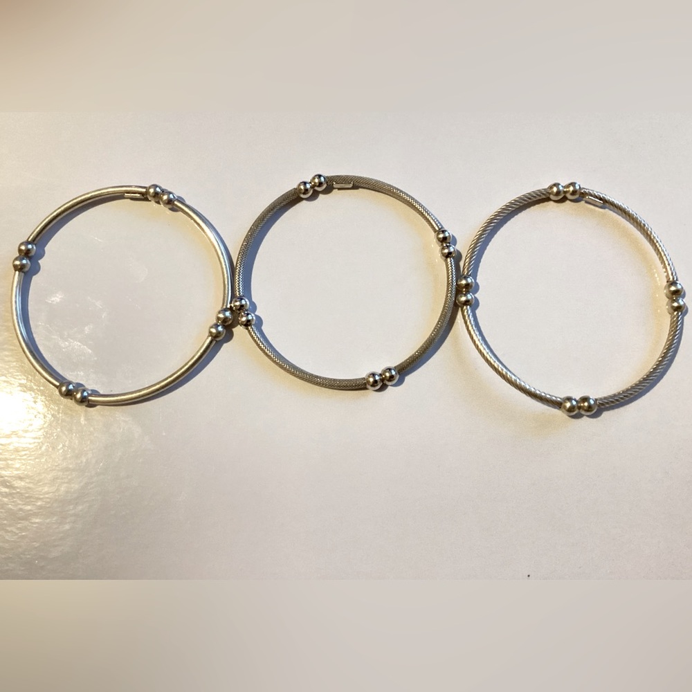 Pandora 3 vintage  sterling bangle stretch Bracelets about 2 1/4”